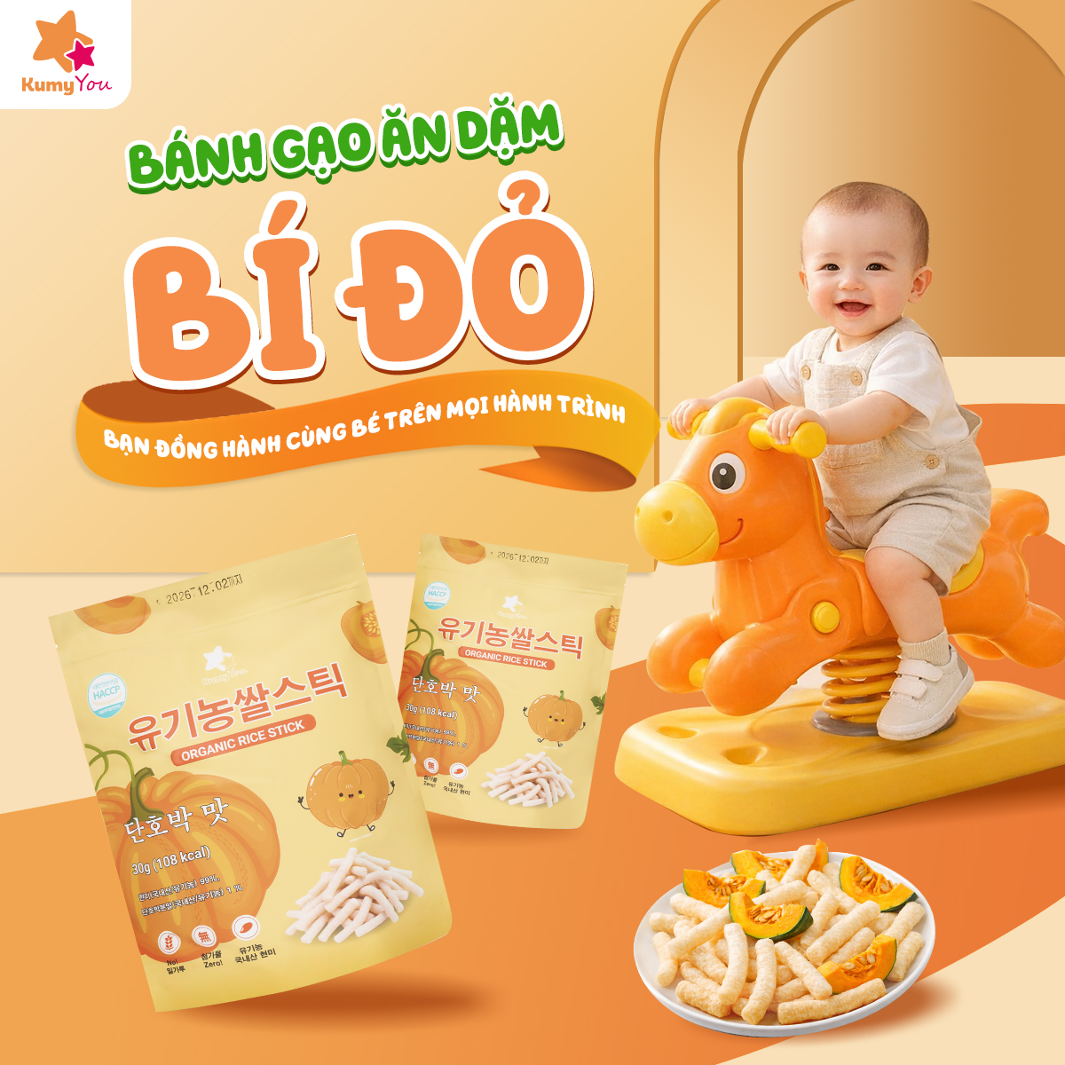 Bánh Gạo Ăn Dặm Hữu Cơ Kumyyou Vị Bí Đỏ
